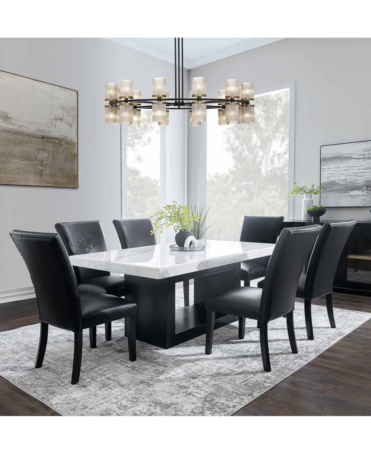 Macy's Kellet 7 Pc. Rectangular Marble Dining Set (table & 6 Side Chairs), Created For  In Black