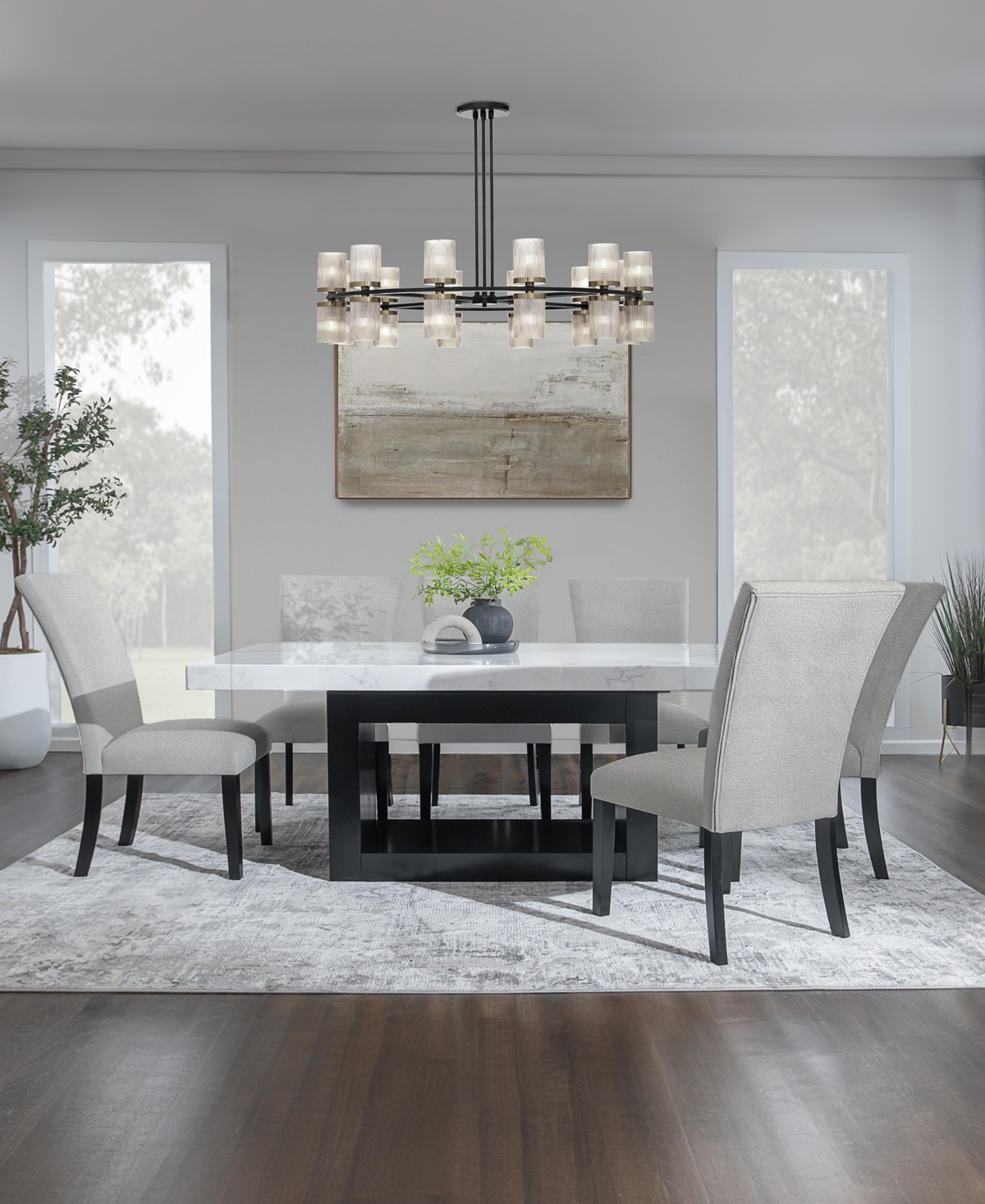 Macy's Kellet 7 Pc. Rectangular Marble Dining Set (table & 6 Side Chairs), Created For  In Grey