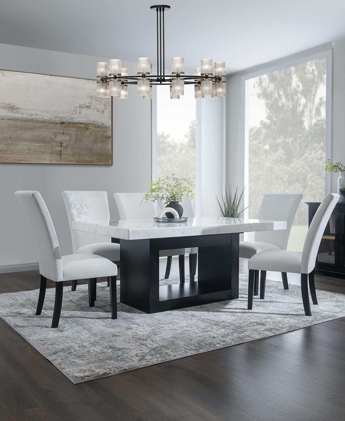 Macy's Kellet 7 Pc. Rectangular Marble Dining Set (table & 6 Side Chairs), Created For  In White