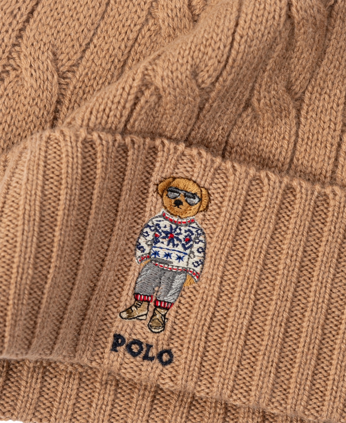 Polo Ralph Lauren Men's Holiday Bear Cable Beanie In Classic Camel