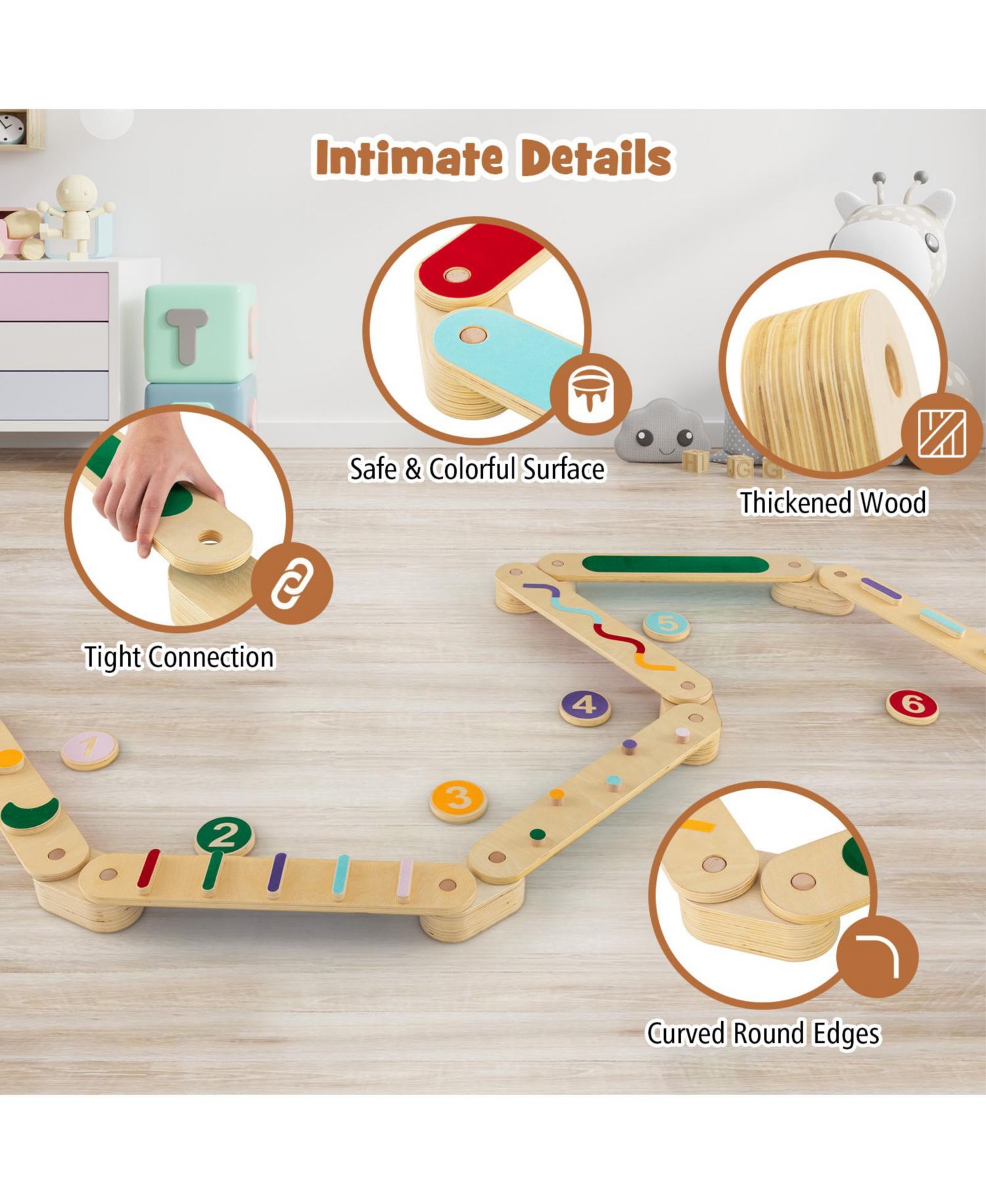 Baby Wooden Obstacle Balance Beams and Stepping Stones, 19-Piece Set