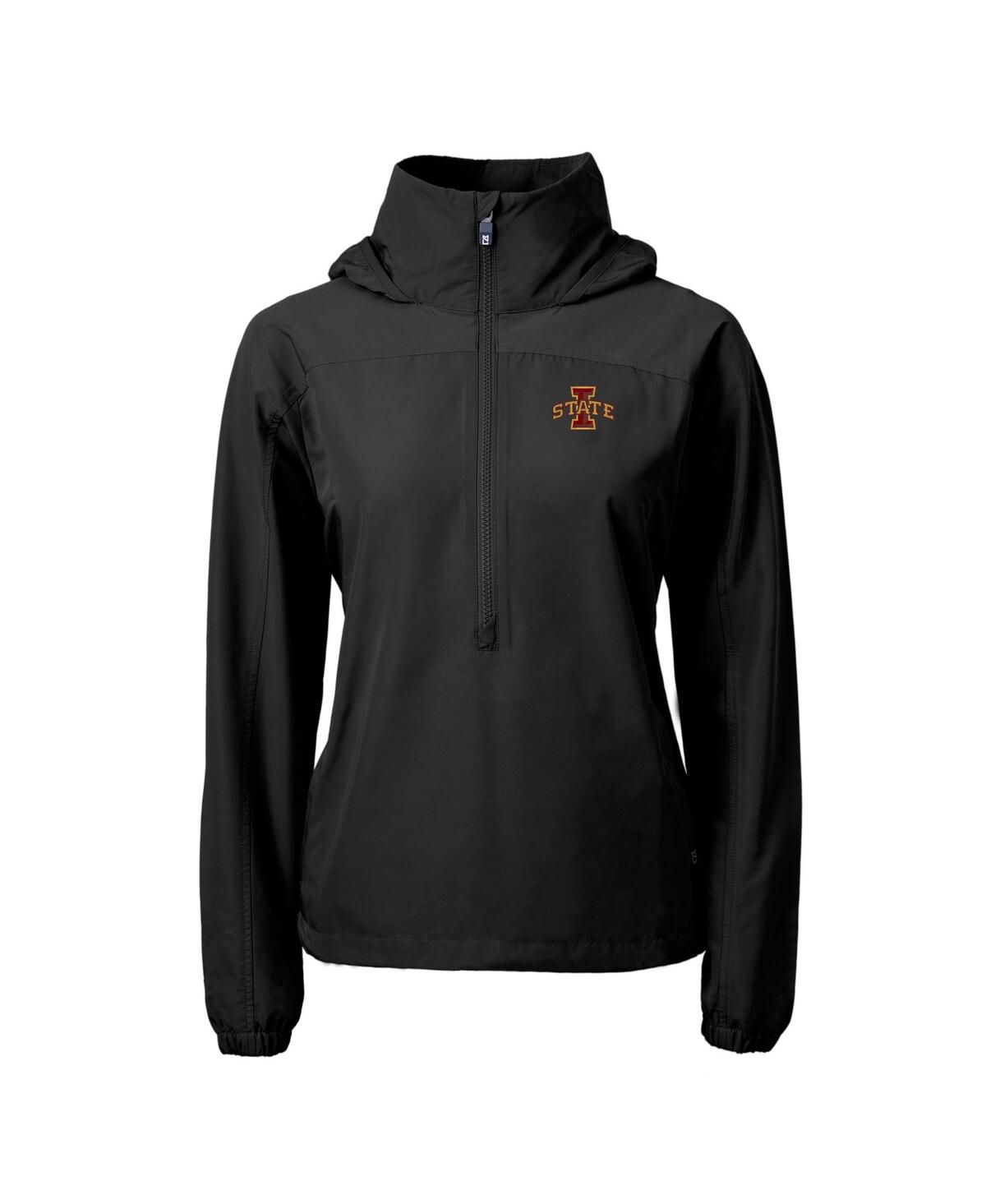 CUTTER & BUCK WOMEN'S BLACK IOWA STATE CYCLONES CHARTER ECO HALF-ZIP ANORAK JACKET 