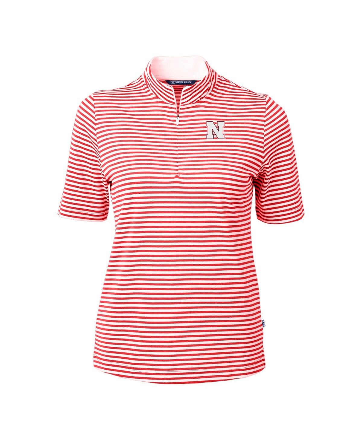 CUTTER & BUCK WOMEN'S SCARLET NEBRASKA HUSKERS DRYTEC VIRTUE ECO PIQUE STRIPE POLO 