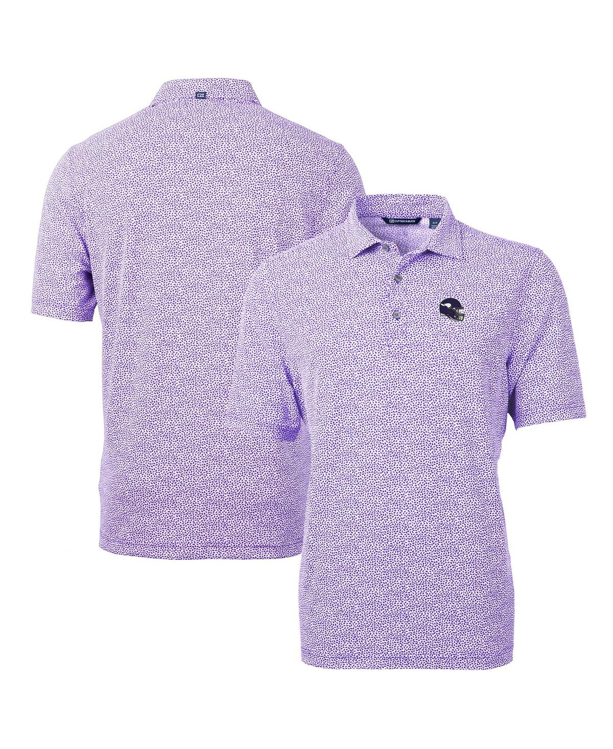 Cutter & Buck Men's Purple Minnesota Vikings Helmet Virtue Eco Pique Botanical Print Polo In Purple