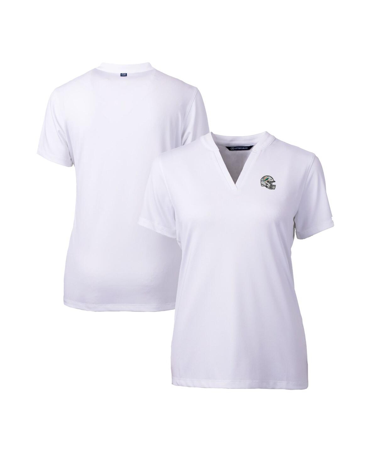 Cutter & Buck Women's White Miami Dolphins Helmet Logo Drytec Forge Stretch V-neck Blade Top In White