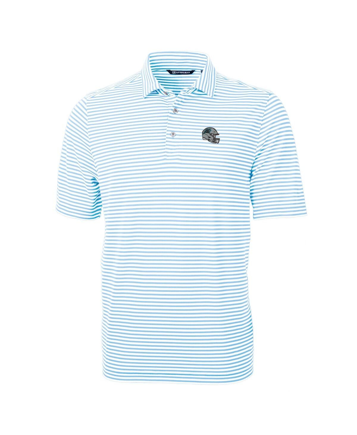 Cutter & Buck Men's Blue Carolina Panthers Helmet Virtue Eco Pique Stripe Polo In Blue
