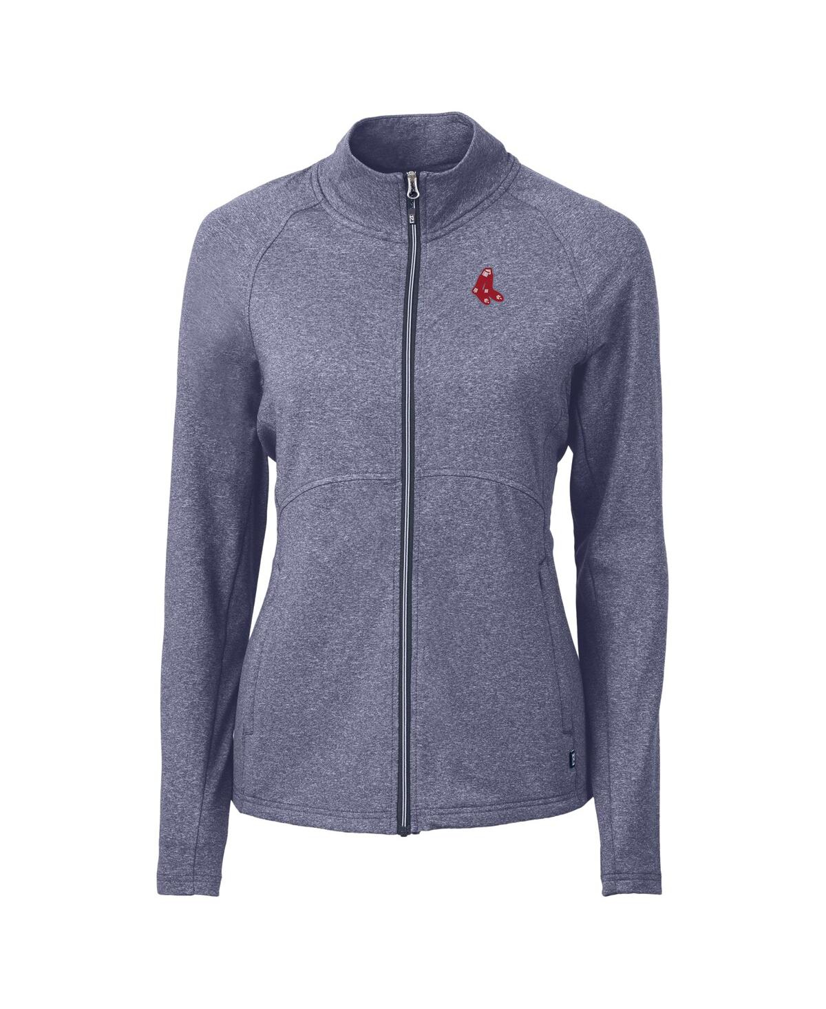 CUTTER & BUCK WOMEN'S HEATHER NAVY BOSTON RED SOX THROWBACK ADAPT ECO KNIT HYBRID FULL-ZIP JACKET 