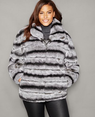 The Fur Vault Plus Size Rabbit Fur Bomber Jacket