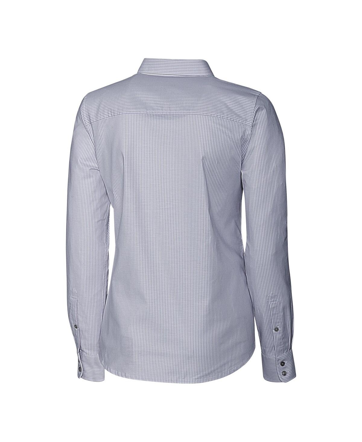 Cutter & Buck Women's Charcoal Carolina Panthers Throwback Logo Stretch Oxford Stripe Long Sleeve Button-up Dress In Charcoal
