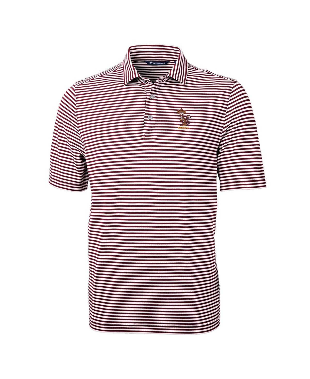 Cutter & Buck Men's Minnesota Golden Gophers Vault Drytec Virtue Eco Pique Stripe Polo In Maroon