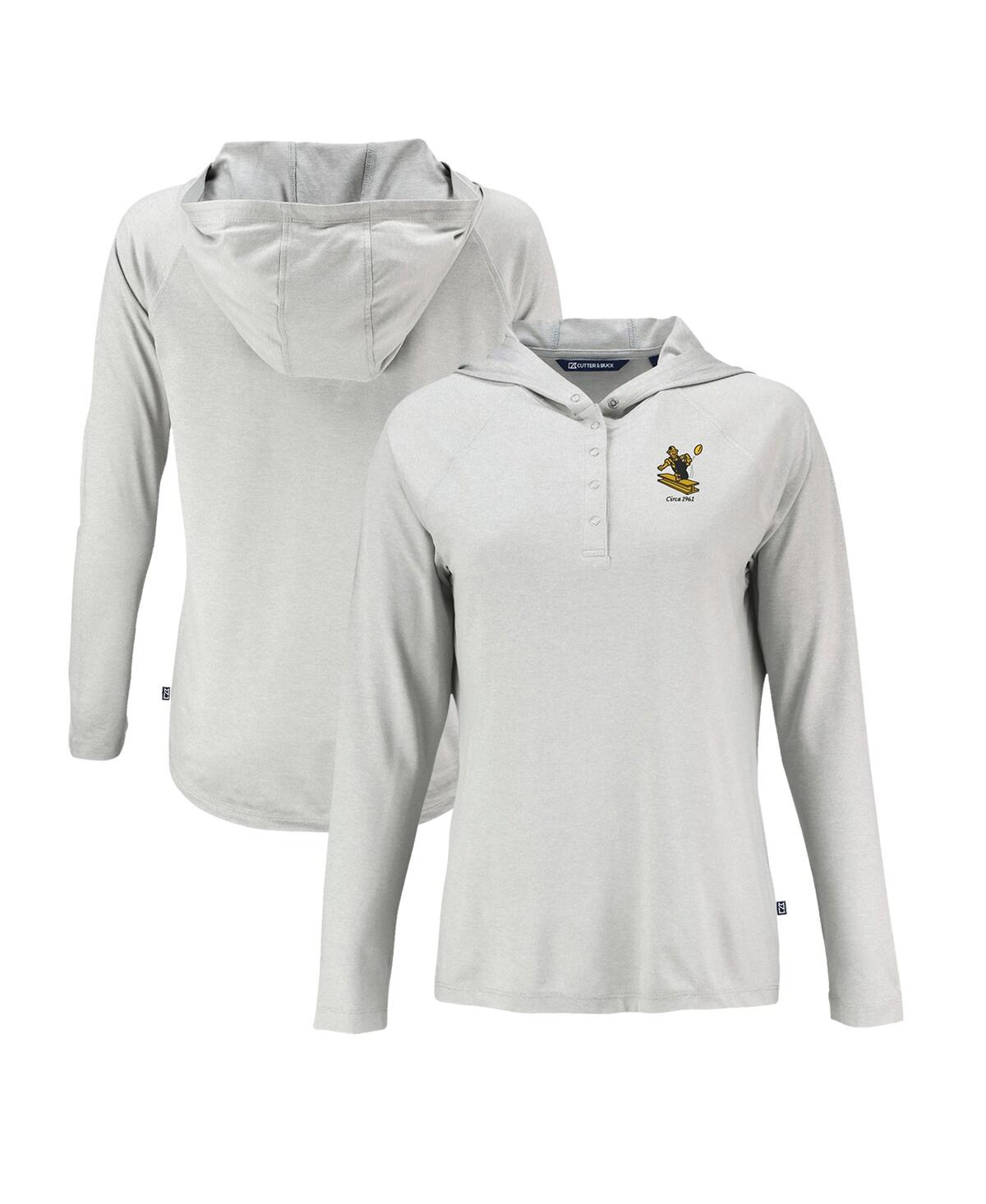 CUTTER & BUCK WOMEN'S GRAY PITTSBURGH STEELERS HISTORIC COASTLINE EPIC COMFORT ECO RAGLAN PULLOVER HOODIE