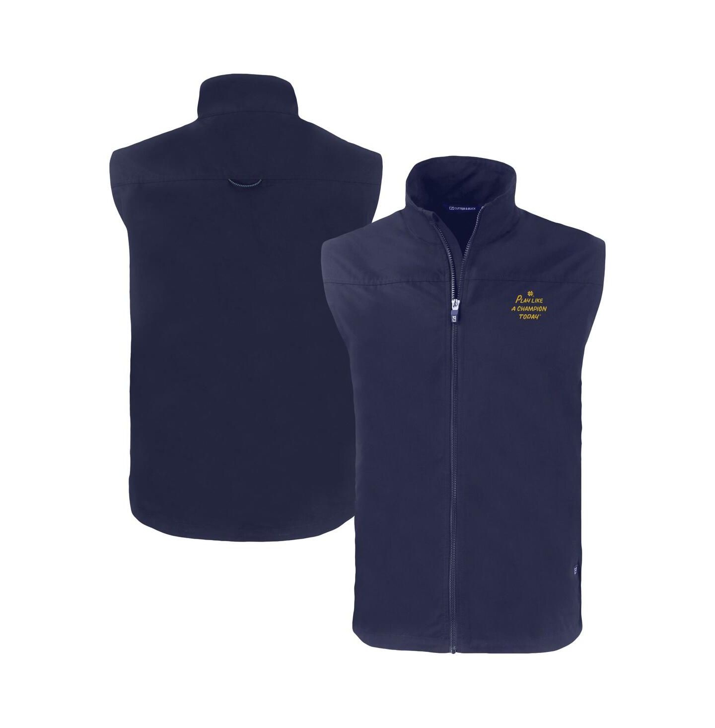 Мужской жилет Cutter & Buck Navy Notre Dame Fighting Irish Play Like A Champion Today Charter Eco Full-Zip Vest — фото 1