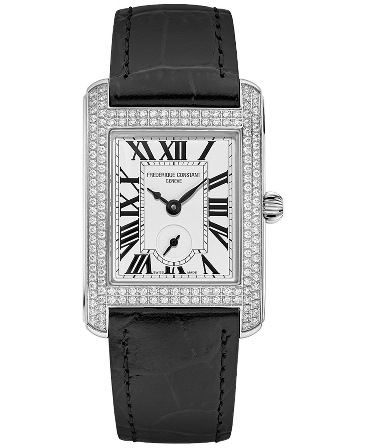 Frederique Constant Women's Swiss Carree Small Seconds Diamond (1-1/5 Ct. T.w.) Black Leather Strap Watch 25mm In Black