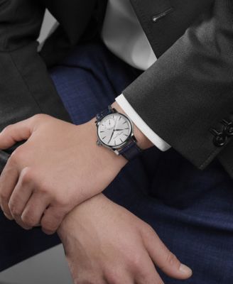 Men's Swiss Automatic Classic Date Manufacture Blue Leather Strap Watch 40mm