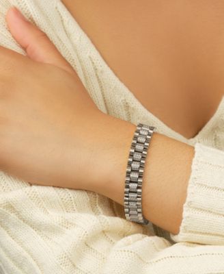 Cubic Zirconia Accent Watch Band Chain Bracelet