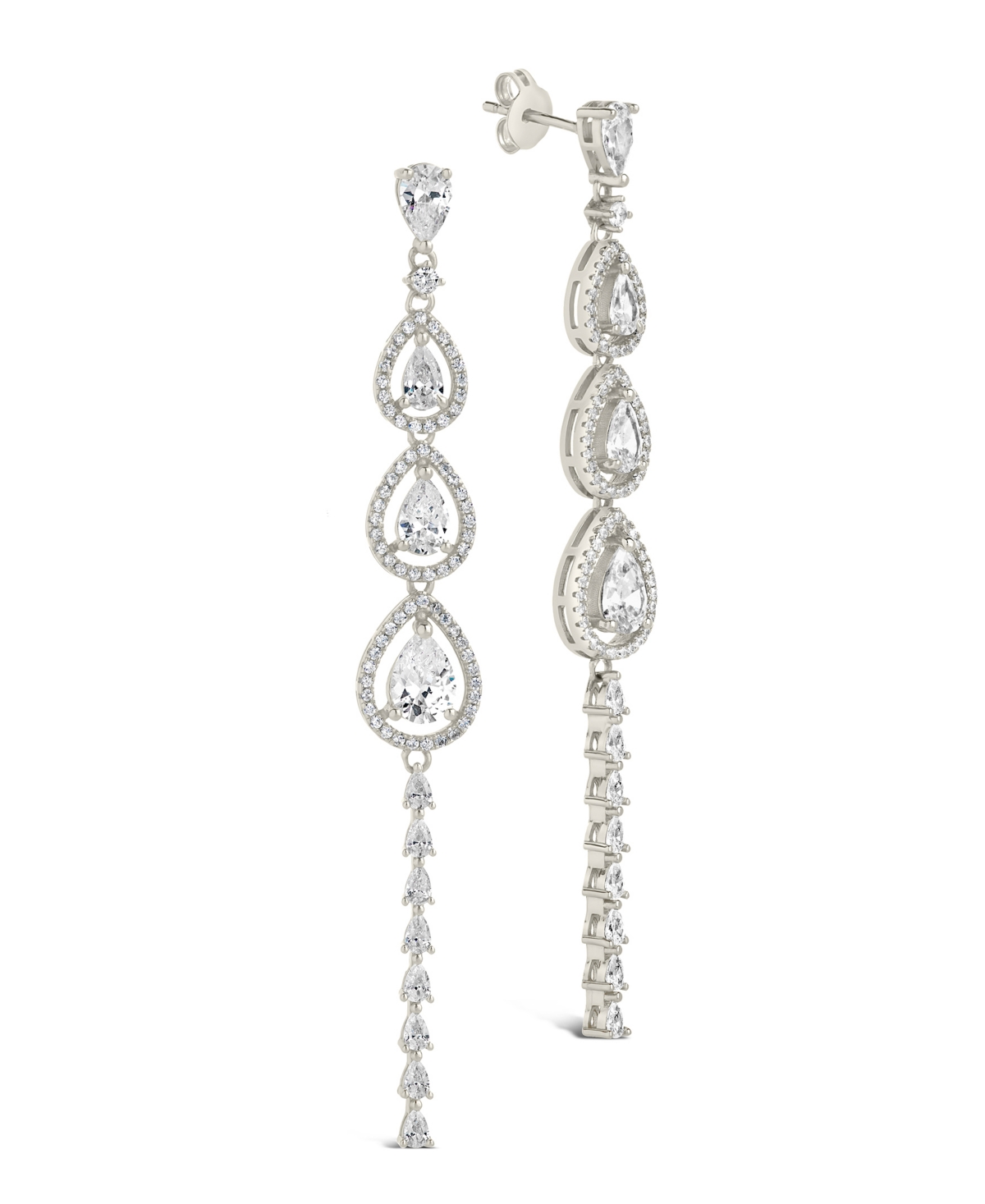 Angela Cubic Zirconia Drop Stud Earrings - Silver