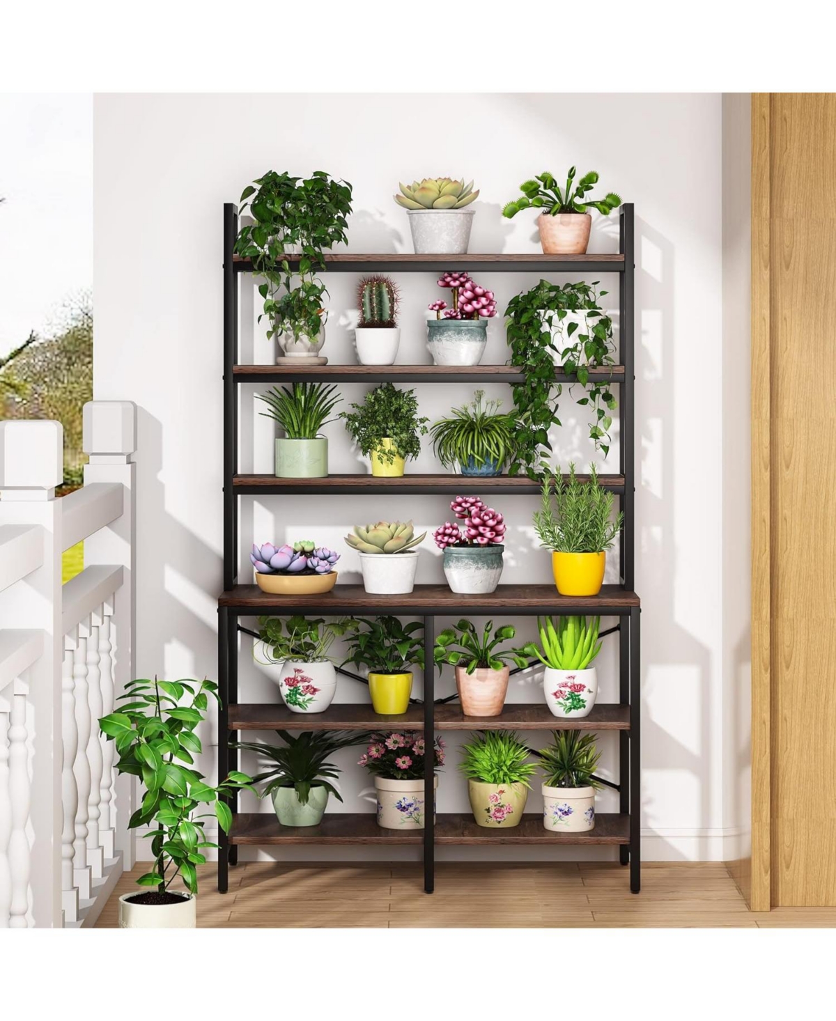 Tribesigns 6-Tier Bookshelf, Industrial Bookcase with Open Shelf, 6 Shelf Storage Rack with X-Shaped Frame, Rustic Book Shelf for Living Room, Bedroom