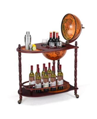 Vintage Globe Rolling Wine Bar Cart with Extra Shelf