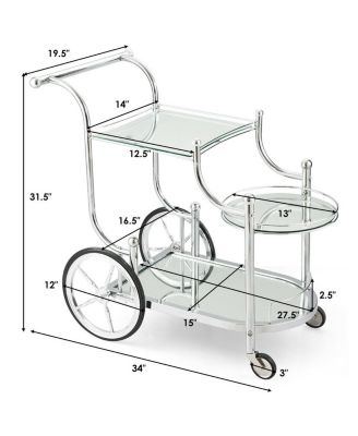 Kitchen Rolling Bar Cart with Tempered Glass Suitable for Restaurant and Hotel