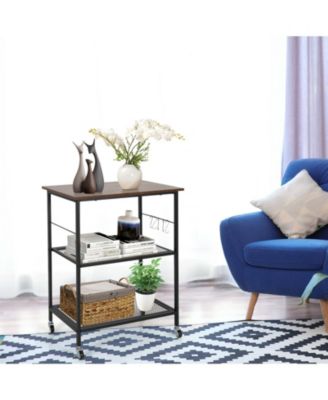 3-Tier Kitchen Serving Cart Utility Standing Microwave Rack with Hooks