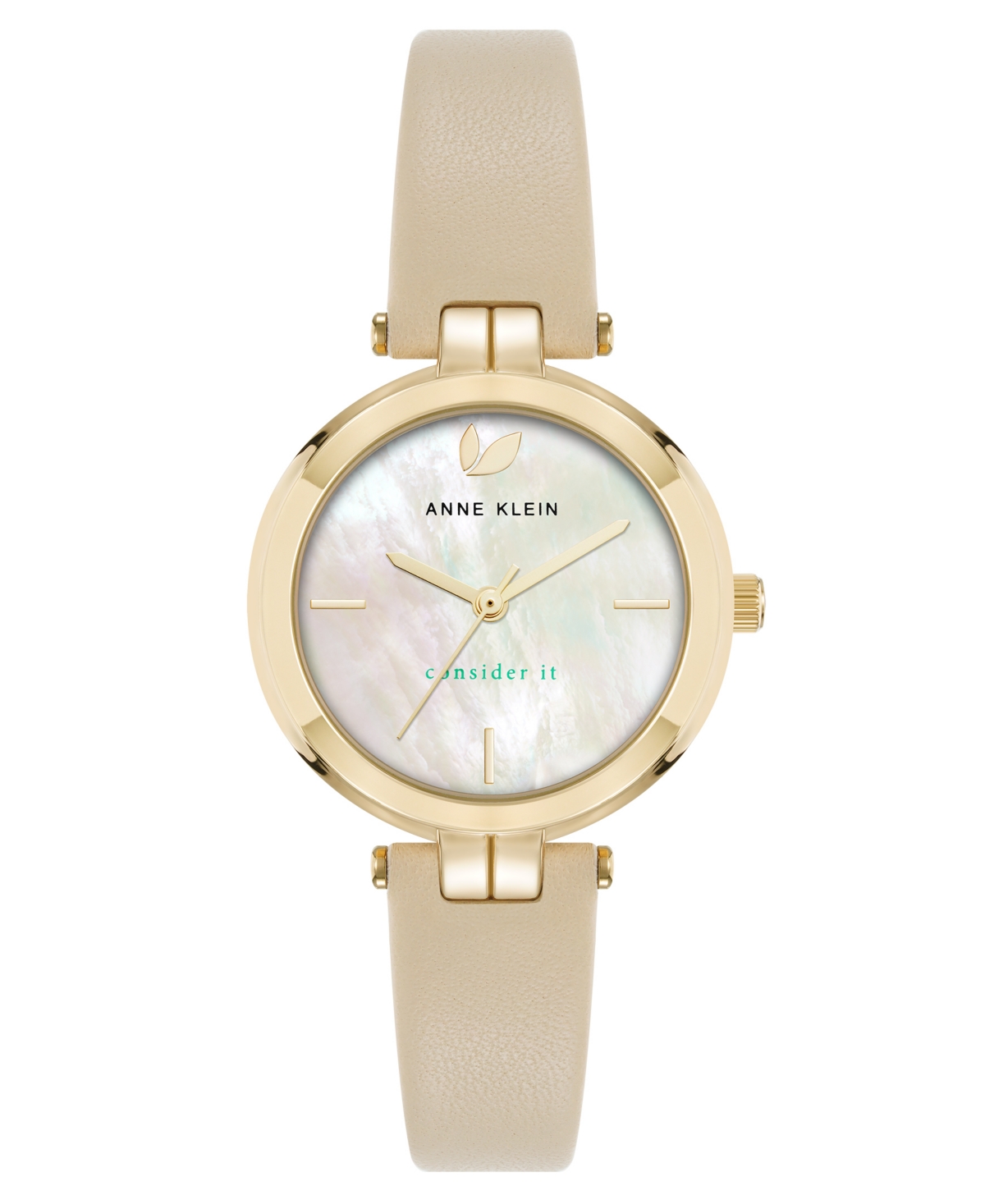 Anne Klein Women's Quartz Consider It Beige Leather And Gold-tone Alloy Metal Band Watch, 32mm In Beige,gold-tone