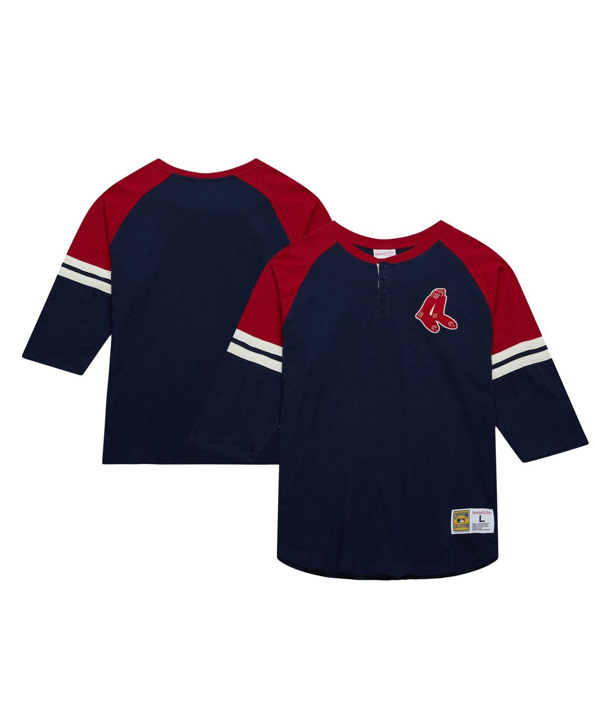 Mitchell & Ness Men's Navy Boston Red Sox Cooperstown Collection Legendary Raglan Slub Henley 3/4-sleeve T-shirt In Navy