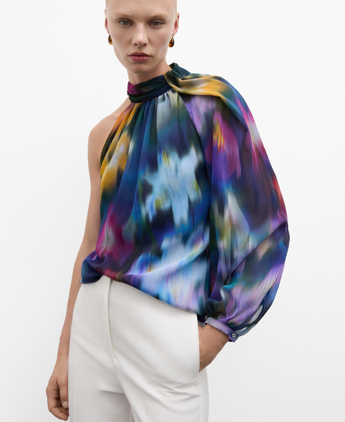 MANGO WOMEN'S ASYMMETRICAL PRINTED BLOUSE