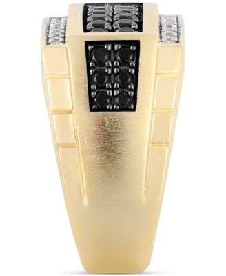 Men's Black & White Diamond Square Cluster Ring (1 ct. t.w.) in 10k Gold