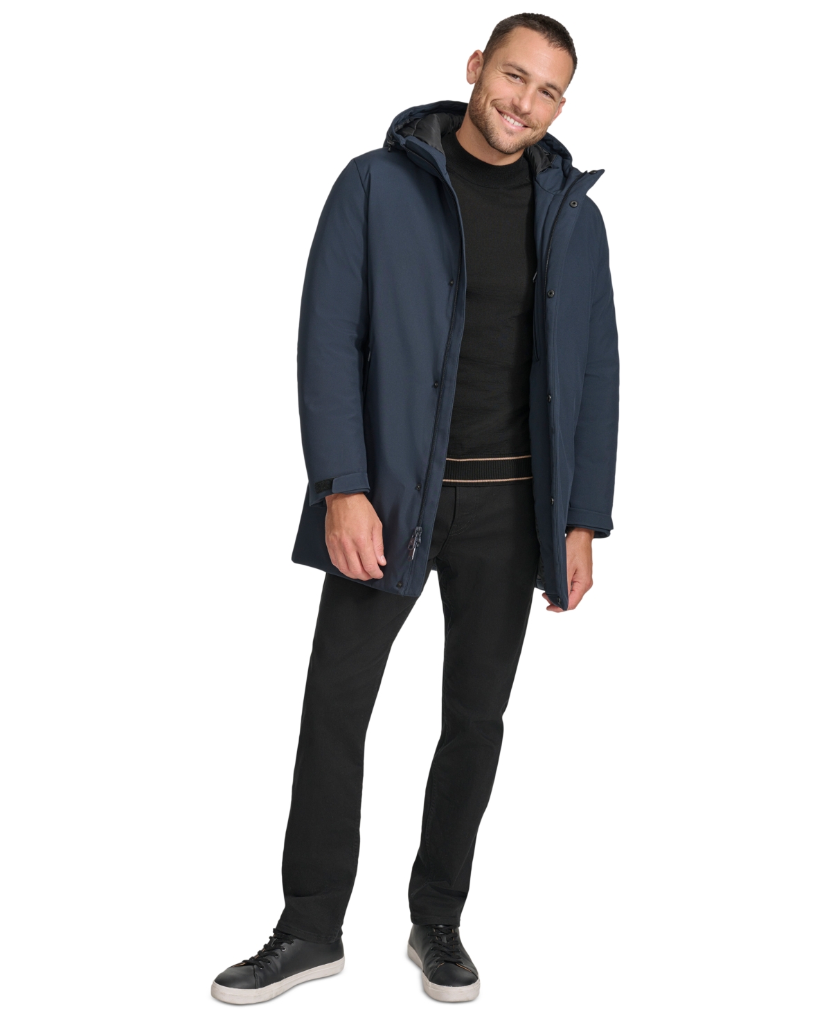 CALVIN KLEIN MEN'S FLEXTECH STRETCH WATER-RESISTANT HOODED STADIUM JACKET 