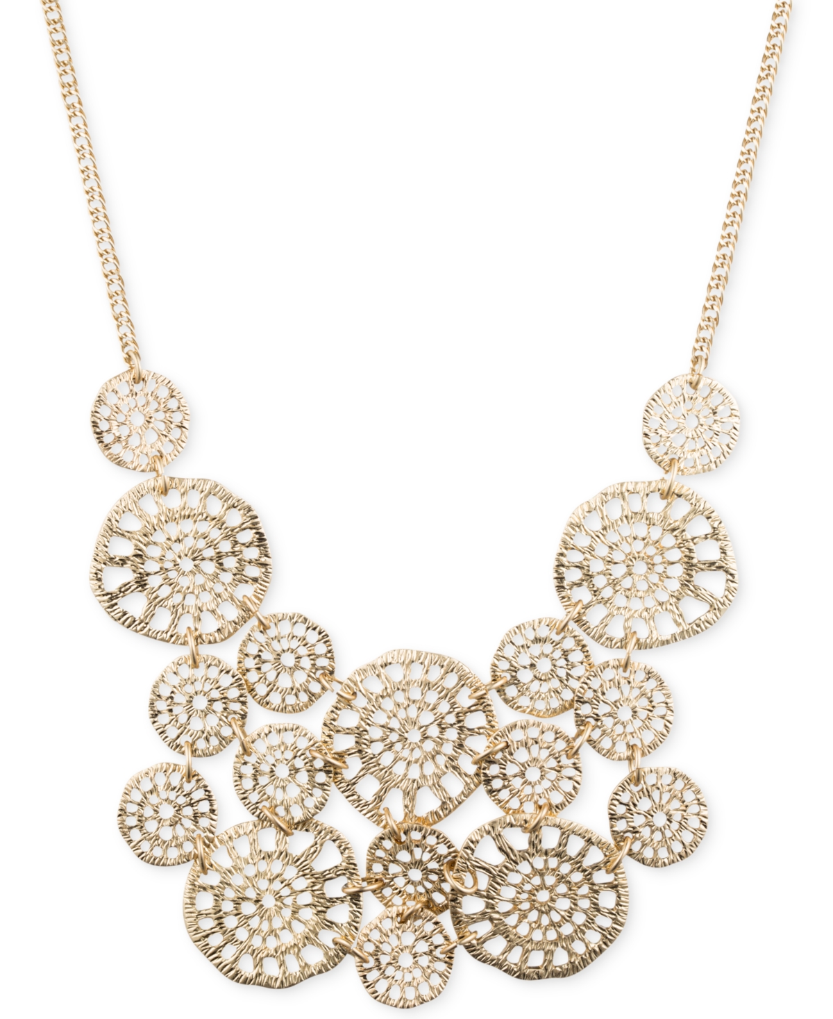 Gold-Tone Textured Disc Drama Necklace - Gold