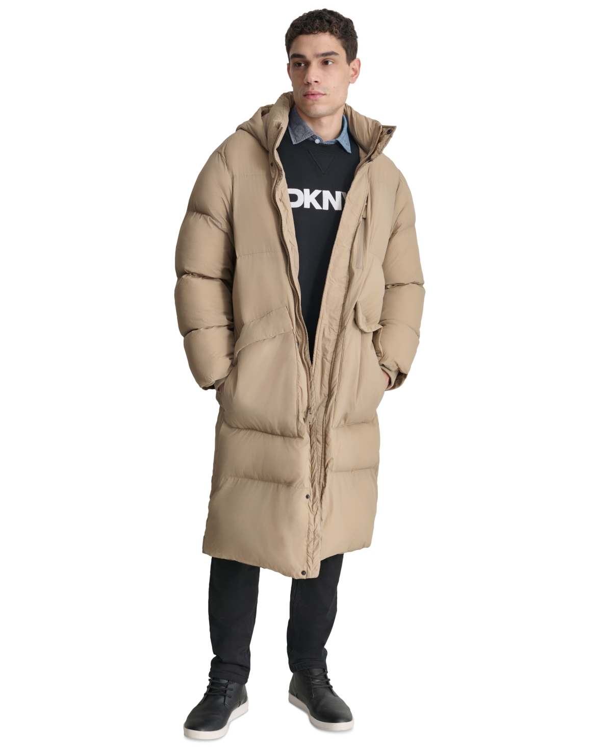 Dkny Men's Quilted Hooded Duffle Parka