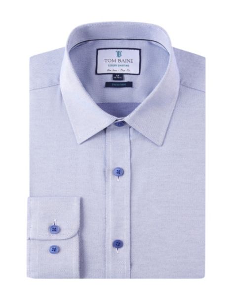 Мужская рубашка Tom Baine Four-Way Stretch Jacquard Solid Button Down Dress Shirt, цвет: Синий