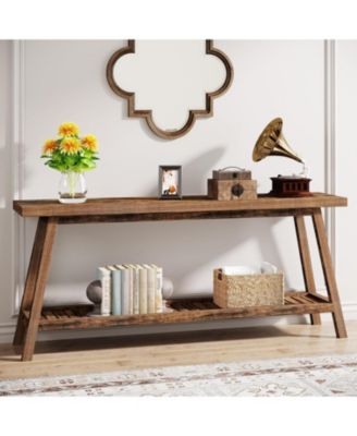 Farmhouse 70.9-Inch 2-Tier Wooden Console Table for Entryway or Behind Sofa