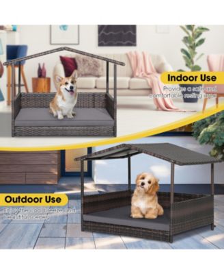 Outdoor Wicker Dog House with Weatherproof Roof