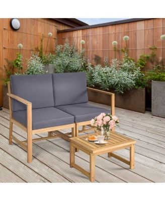 3-in-1 Acacia Wood Loveseat with Separable Coffee Table