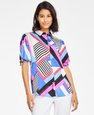 KARL LAGERFELD PARIS - Women's Printed Bungee-Sleeve Top