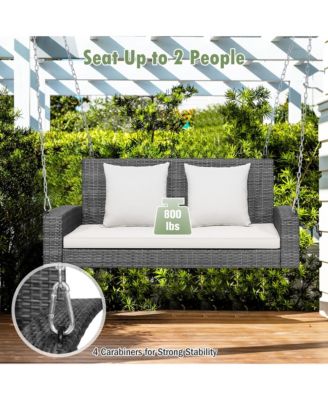 2-Person Patio PE Wicker Hanging Porch Swing Bench Chair Cushion 800lbs