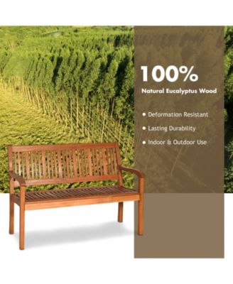 Two Person Solid Wood Garden Bench with Curved Backrest and Wide Armrest