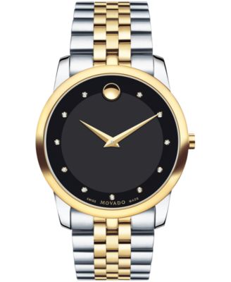 Movado - Men's Swiss Museum Classic Diamond Accent Two-Tone PVD Stainless Steel Bracelet Watch 40mm 0606879
