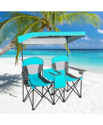 Turquoise Portable Folding Camping Canopy Chairs with Cup Holder