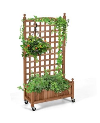 50 Inch Wood Planter Box with Trellis Mobile Raised Bed for Climbing Plant