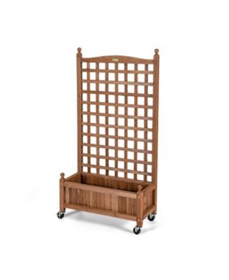 50 Inch Wood Planter Box with Trellis Mobile Raised Bed for Climbing Plant