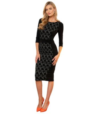 Women's Bodycon Ponte Dress with 3/4 Sleeves