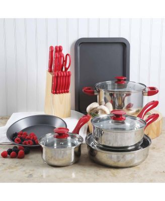 22 Piece Aluminum Cookware Combo Set in Red