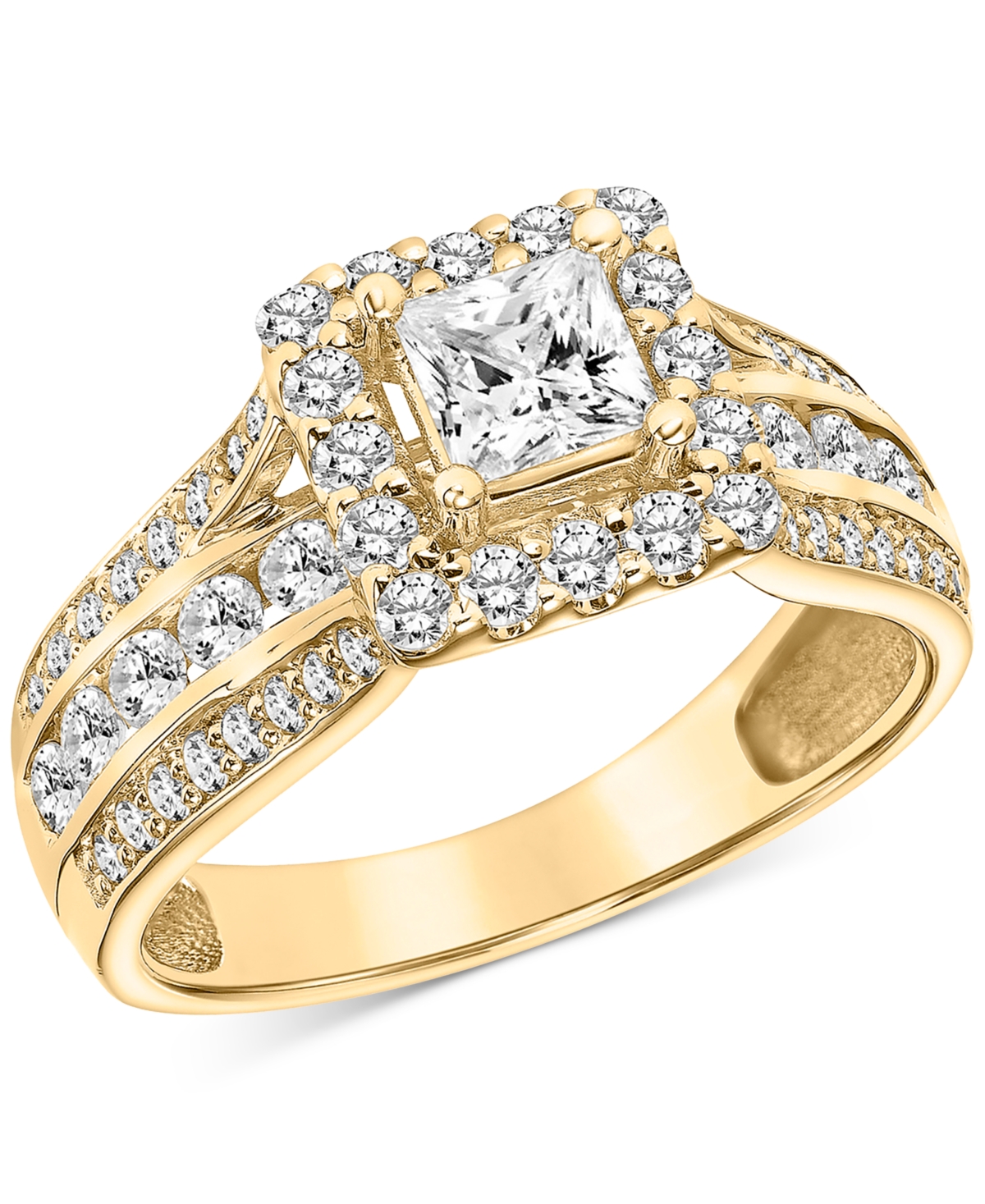 Macy's Diamond Princess Halo Triple Row Engagement Ring (1-1/2 Ct. T.w.) In 14k Gold In Yellow Gold