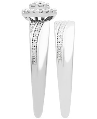 Diamond Halo Cluster Diagonal Two Row Bridal Set (1/4 ct. t.w.) in 14k White Gold