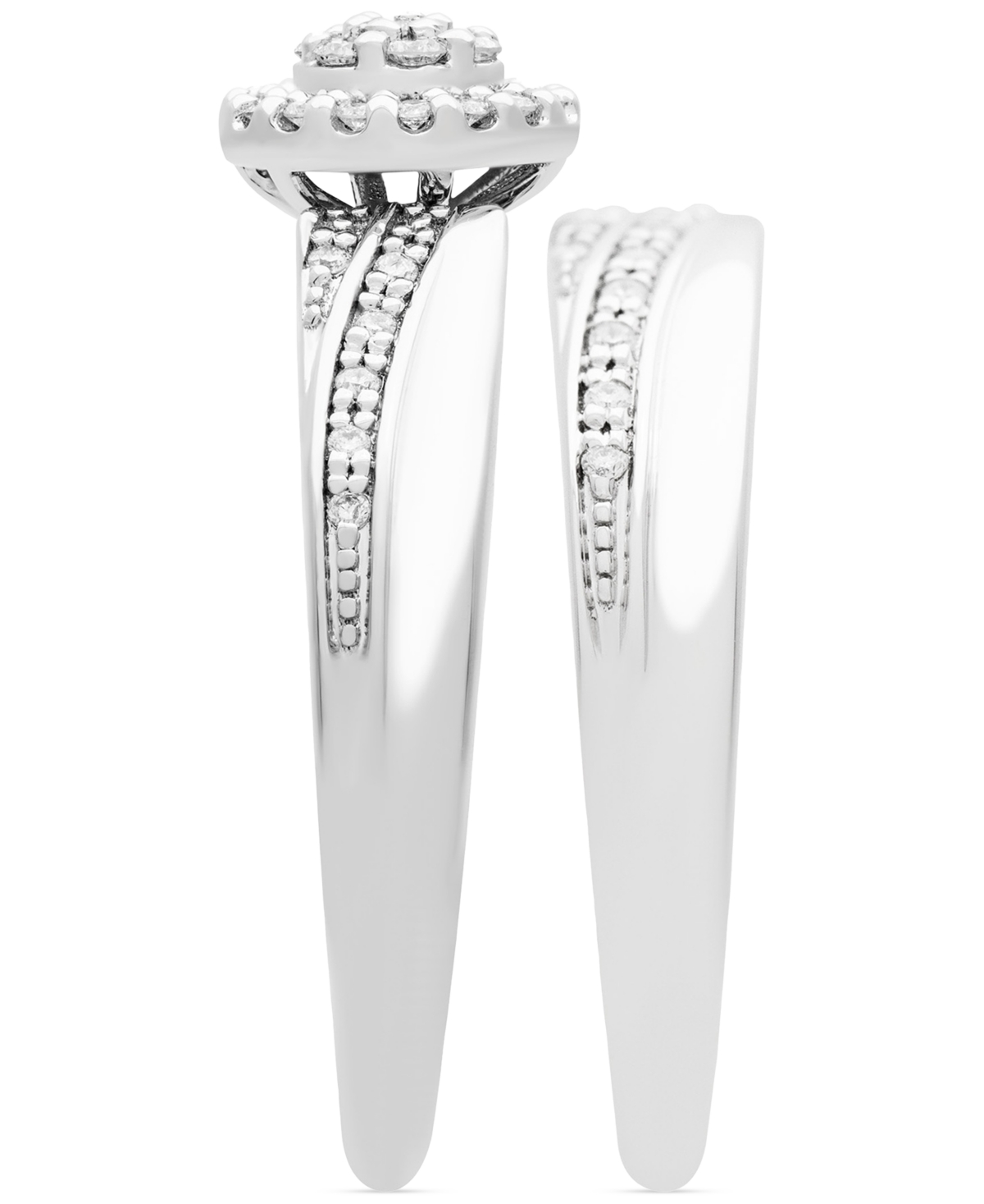 Diamond Halo Cluster Diagonal Two Row Bridal Set (1/4 ct. t.w.) in 14k- White Gold