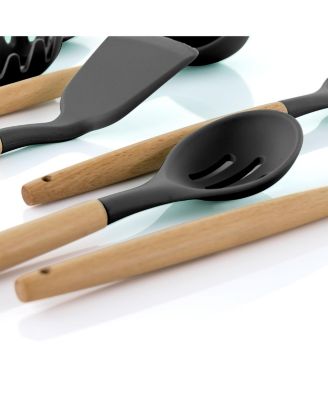  Set of 9 Silicone and Wood Cooking Utensils