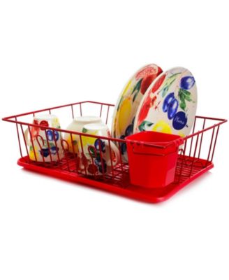 17.5-Inch Red 14-Plate Positioner Detachable Utensil Holder Dish Rack