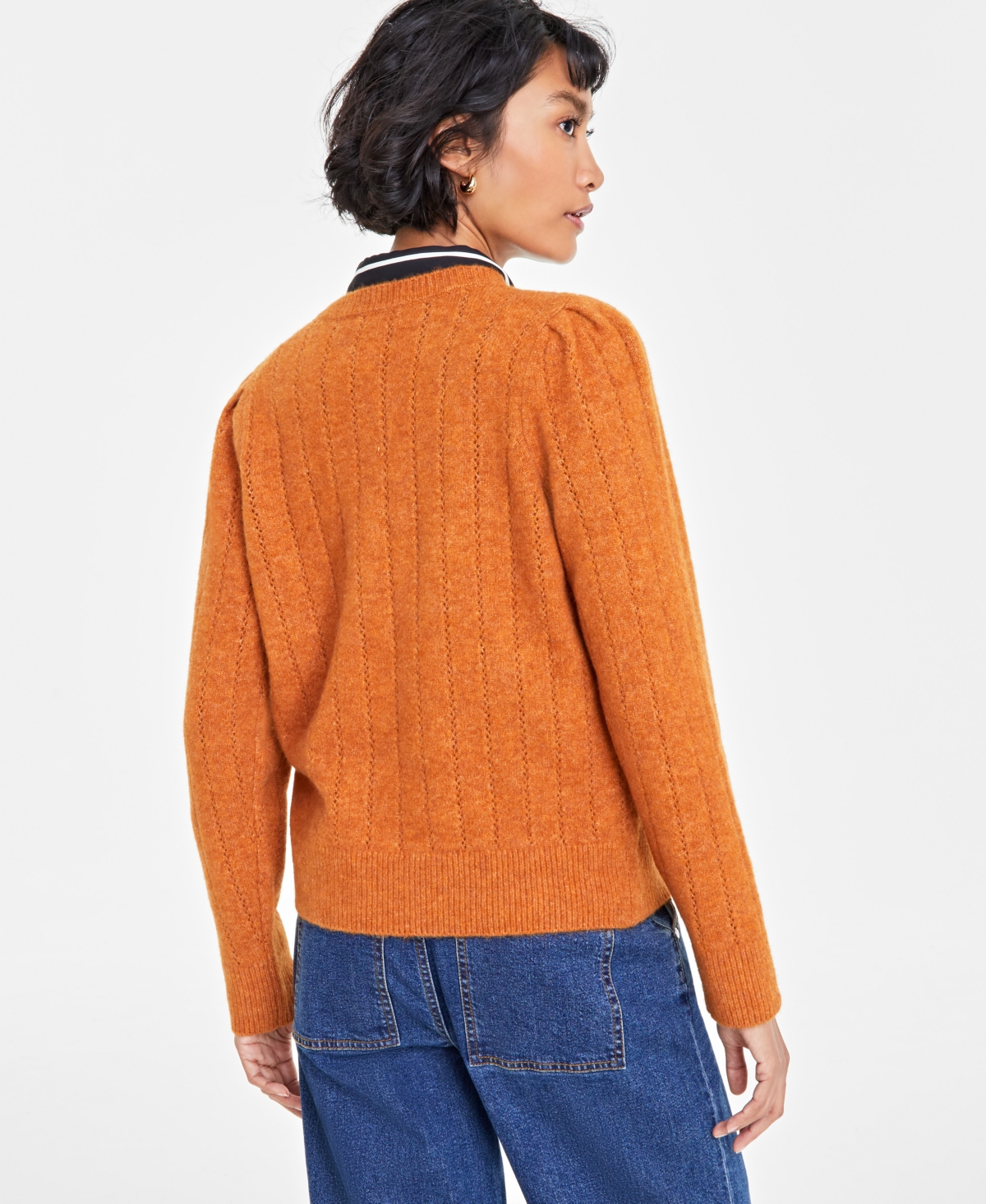 ON 34TH WOMEN'S POINTELLE CREWNECK PULLOVER SWEATER, CREATED FOR MACY'S 